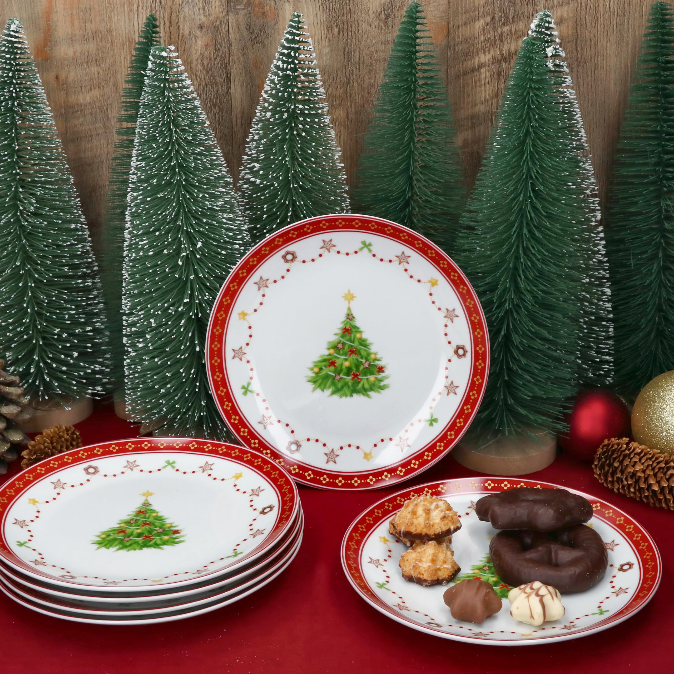 MamboCat Sogno di Natale - Set da 6 piatti da dessert in porcellana, piccoli piatti da colazione per 6 persone con decorazioni natalizie, servizio per insalata, dessert e altro, stoviglie per Natale