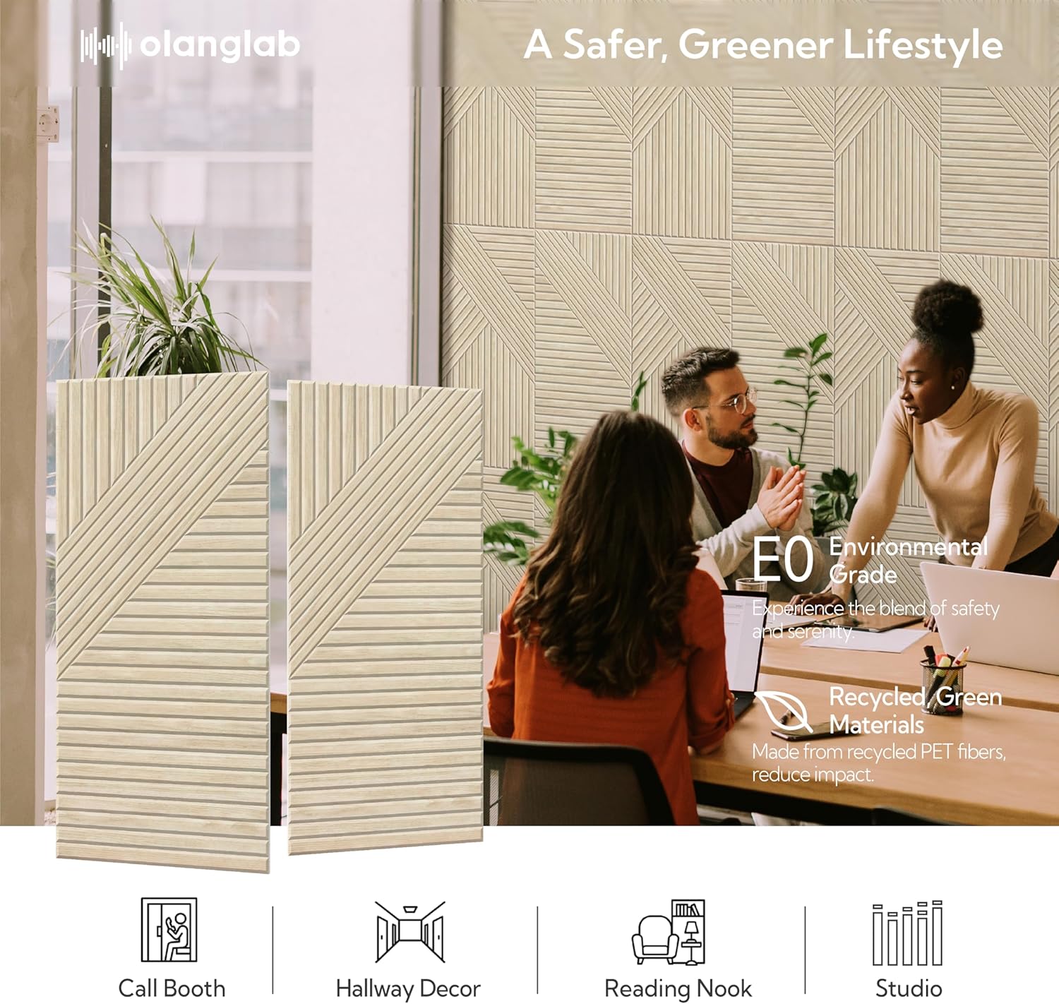 Olanglab Peel and Stick Wall Panels 12 Pack, 23.6" x 11.8" Acoustic Panels Sound Absorbing, Decorative Acoustic Wall Panels for Home Studio and Office, Light Natural Oak Pattern, Style B