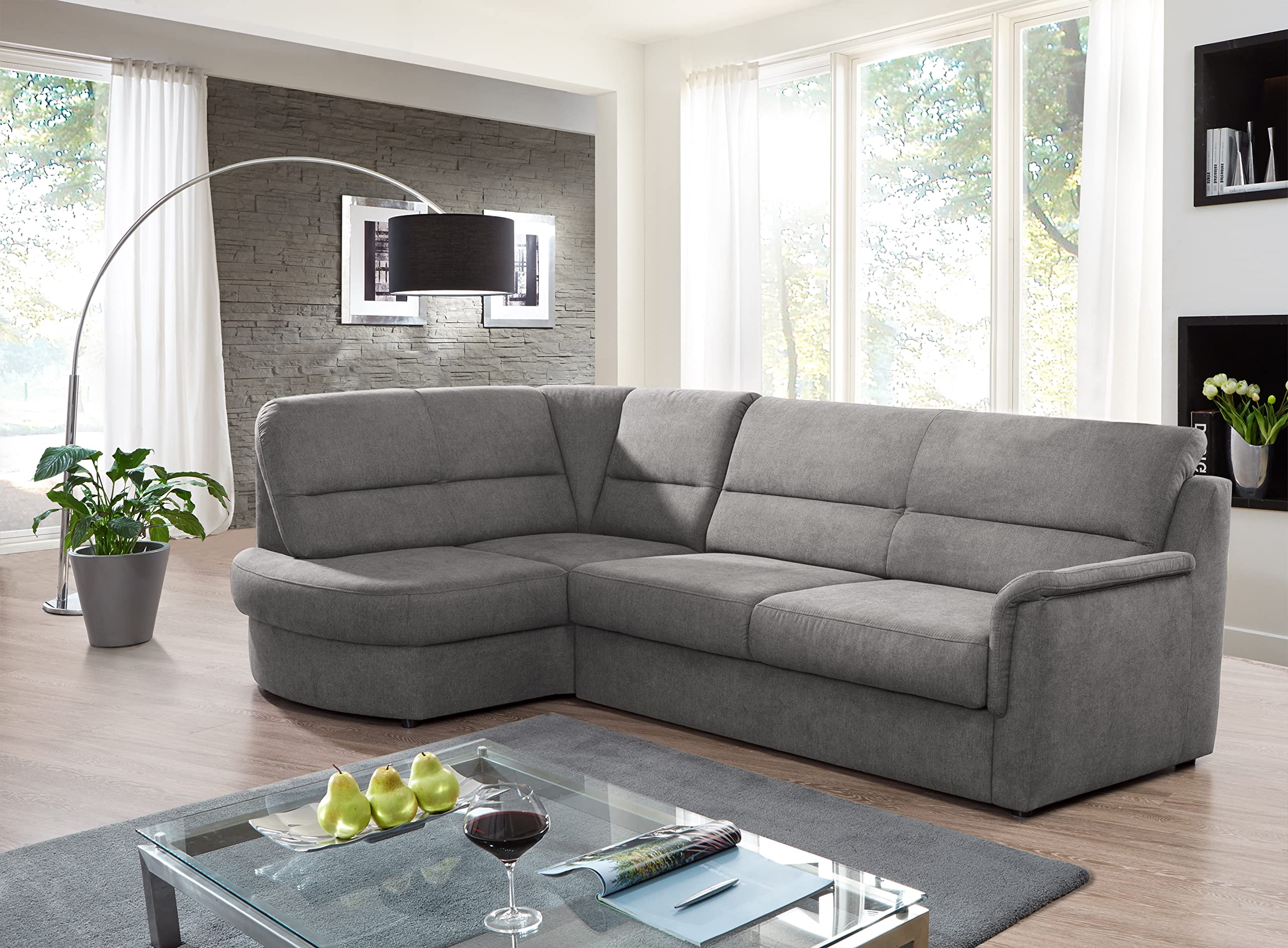 Cavadore Ecksofa Paris mit Federkern / Kleines L-Sofa mit Ottomane / 243 x 87 x 155 / Grau