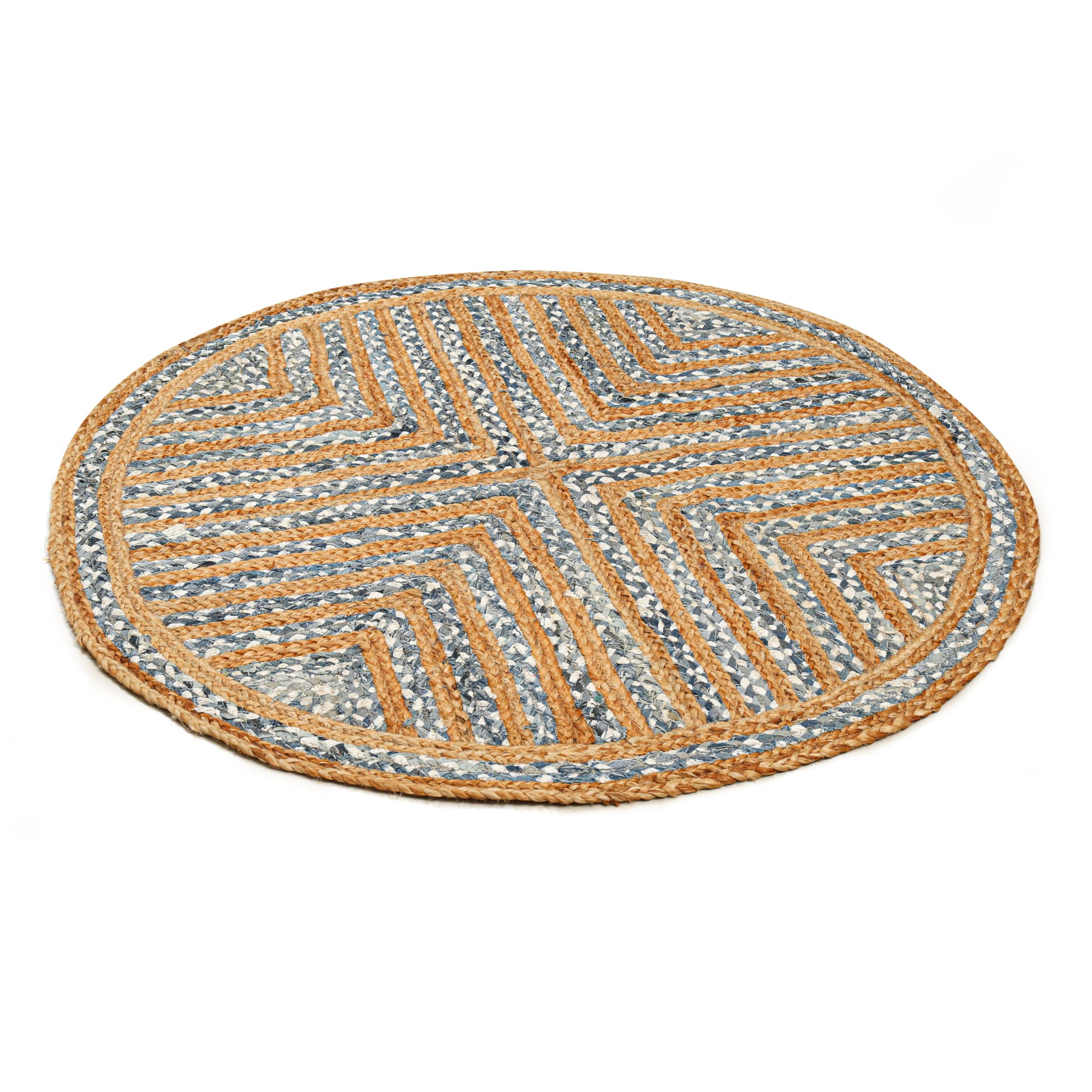 Lightnpro Bohemian-Teppich aus Jute, Baumwolle, Denim, geflochten, rund, Bauernhaus, Jute, Baumwolle, Flickenteppich für Küche, Kinderzimmer, Spielzimmer, bunt, handgewebt, wendbar, haustierfreundlich