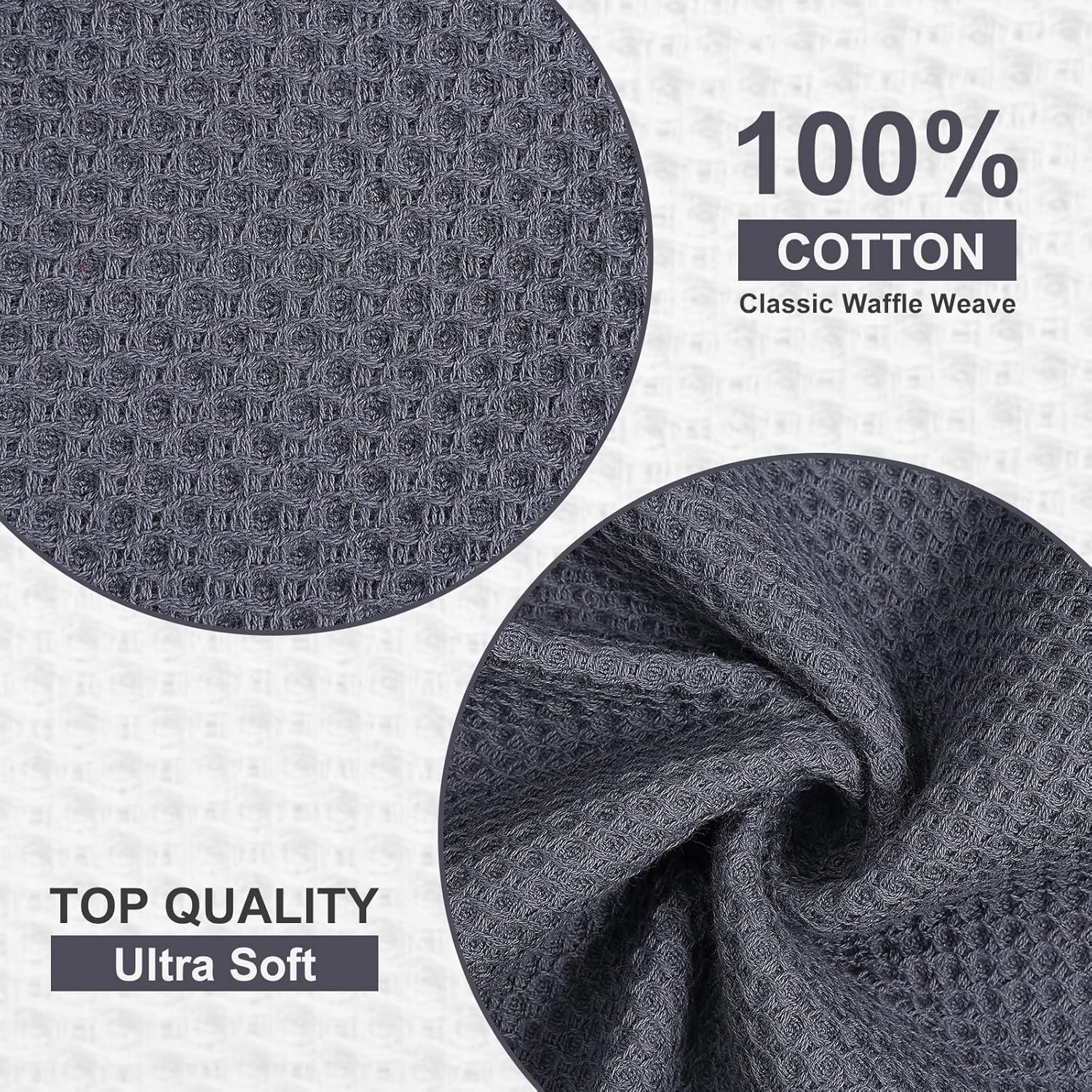 Homaxy Kitchen Towels and Dishcloths Set, 12 x 12 and 13 x 28 Inches, Set of 10 100% Cotton Waffle Weave Kitchen Towels, Super Soft and Absorbent Dish Cloths, Dark Grey