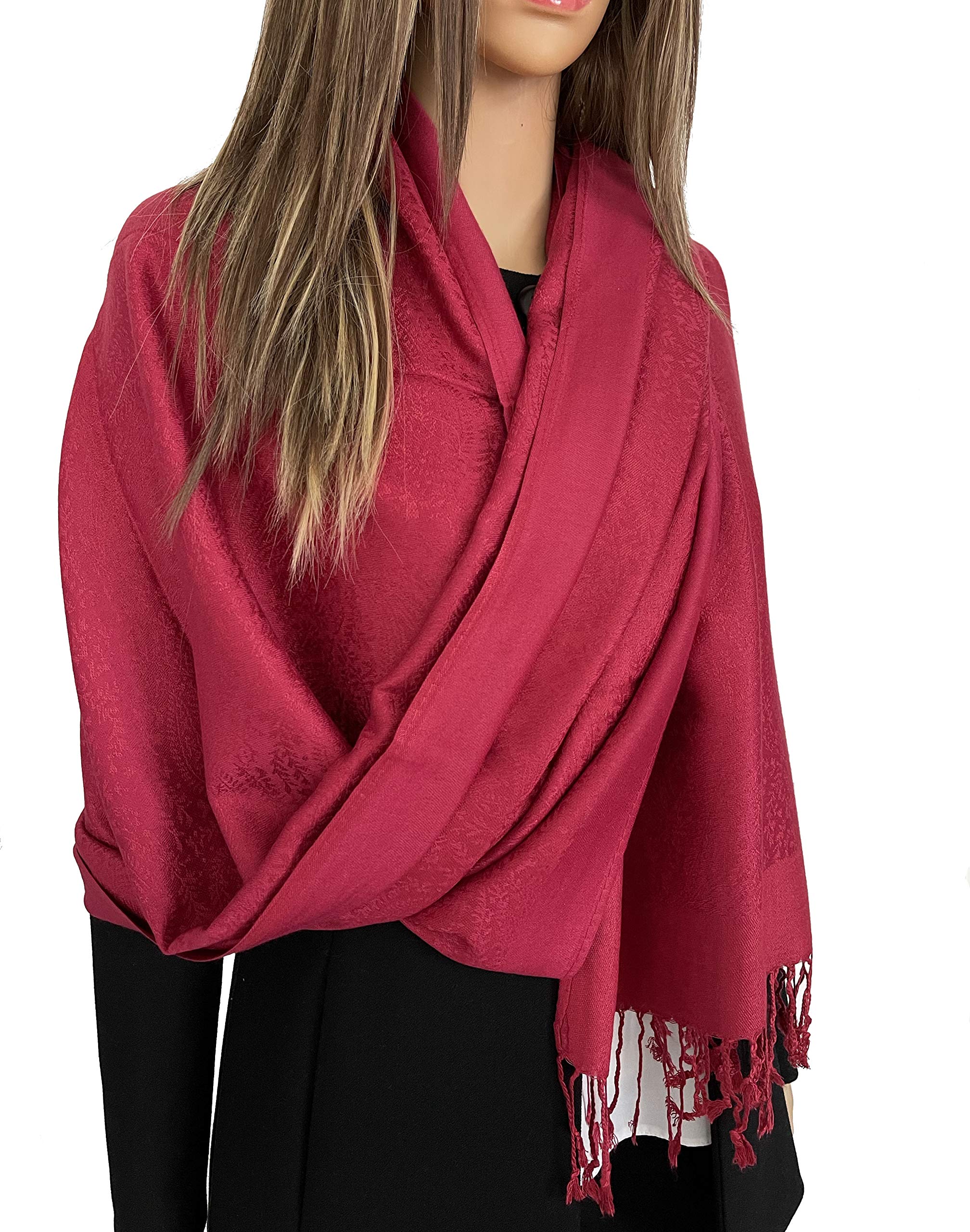 InStyle Bags Women's Large Multicolour Pashmina Shawl, Rainbow Coloured Pashmina Scarf, Multi Colour Paisley Pashmina Scarf (deep red paisley)