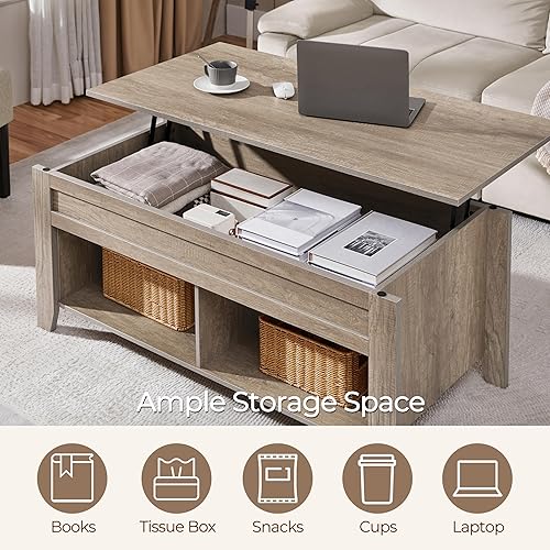 Miniatura 5 de YAHEETECH - Mesa de centro con compartimento de almacenamiento oculto y estante inferior, mesa de granja para sala de estar, oficina, recepción,