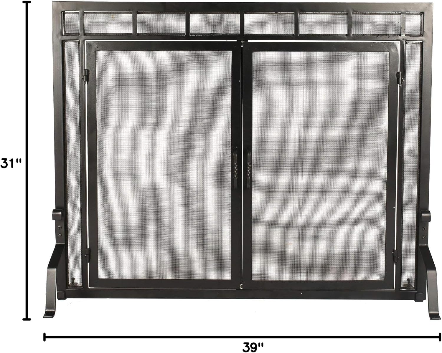 1. GO Fireplace Screen Ornate Wrought Iron Black Metal Fire Place Standing Gate, 31"(H) X 39"(W)
