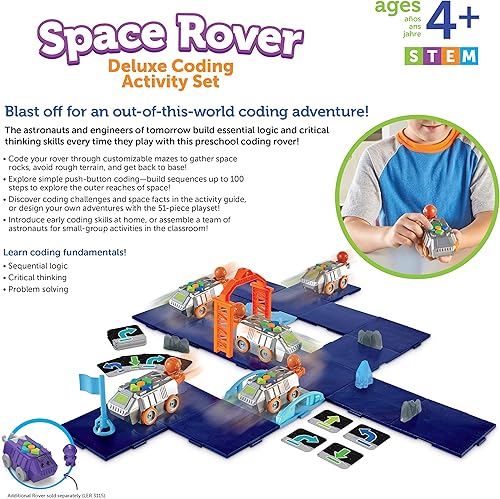 Miniatura 6 de Learning Resources Space Rover - Juego de actividades de codificación de lujo, robótica para niños, programación interactiva STEM, juguetes