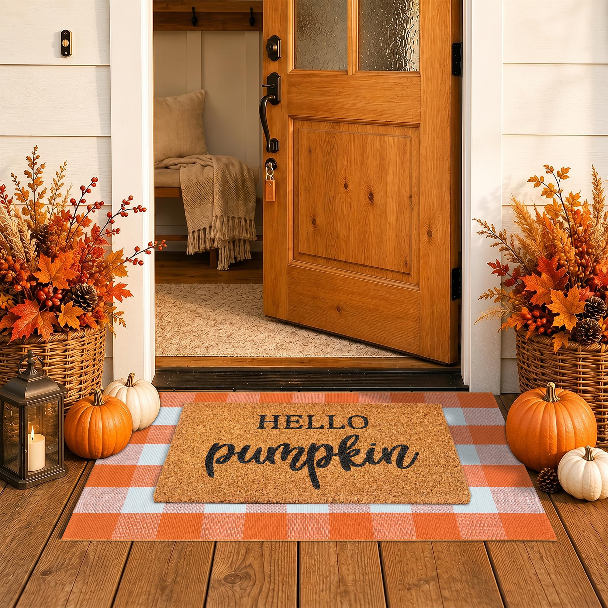 Fall Door Mat Set - Coco Coir & Plaid Rug -8 Fall Door Mat Set - Coco Coir & Plaid Rug -8