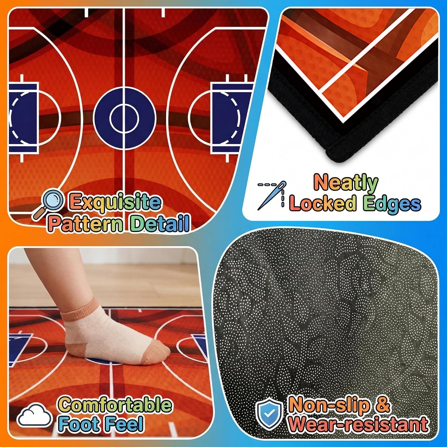 Basketball Rug 4'×5' - Basketball Court Carpet Sport Rug Room Decor Basketball Carpet for Boys Room for Living Room Floor Mats