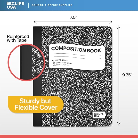 Composition Notebook College Ruled Composition Notebooks Black Bulk Marble College Ruled Notebook Hard Cover 100 sheets, 200 Pages 9.75 x 7.25 (48 Pack)