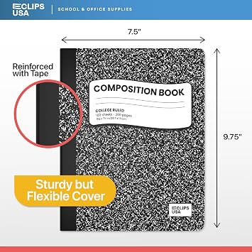 Composition Notebook College Ruled Composition Notebooks Black Bulk Marble College Ruled Notebook Hard Cover 100 sheets, 200 Pages 9.75 x 7.25 (48 Pack)