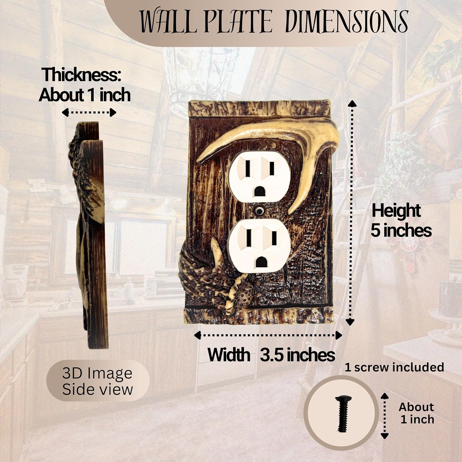 BestGiftEver Double Outlet Decorative Cover Plate with Realistic Wood and Antler Accents - Rustic Duplex Receptacle Electrical Wall Plate for Lodge Cabin - Ideal Gift for Outdoor Nature Lovers
