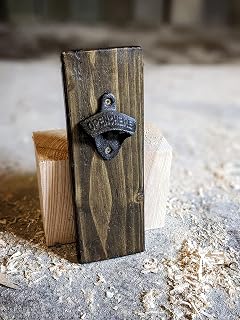 Hedera Artistry Handmade Wall Mounted Bottle Opener/Reclaimed Wood/Cast Iron Bottle Opener - Rustic Oak