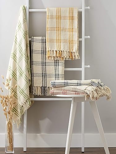 Miniatura 6 de DII Modern Farmhouse Plaid Collection - Manta de algodón con flecos, 50 x 60 pulgadas, color blancoverde antiguo
