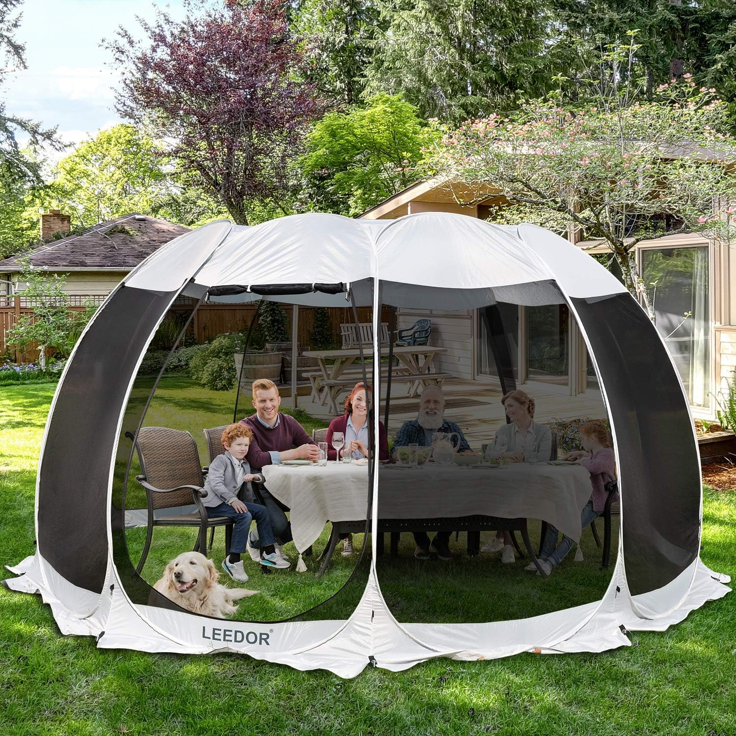 Leedor Gazebos for Patios Screen House Room 12-15 Person Canopy Pergolas Mosquito Net Camping Tent Dining Pop Up Sun Shade Shelter Mesh Walls Not Waterproof Gray,15'x15'