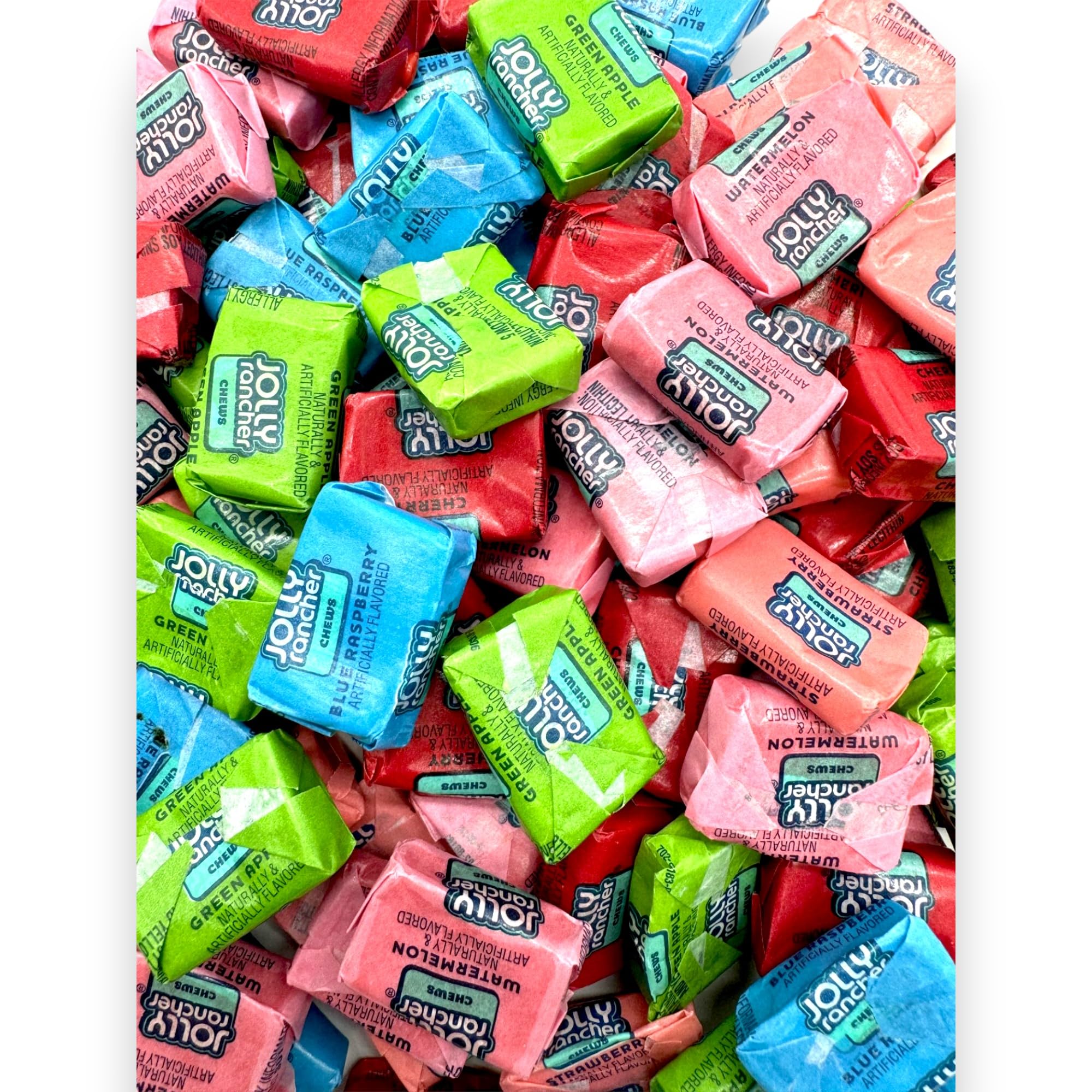 Jolly Rancher Chews-1.5 lbs Bulk Candy Individually Wrapped- 5 Fruity Assorted Flavors Cherry, Blue Raspberry, Green Apple, Watermelon, and Strawberry-Perfect for Celebrations, Candy Bowls & Snacking(24 oz)