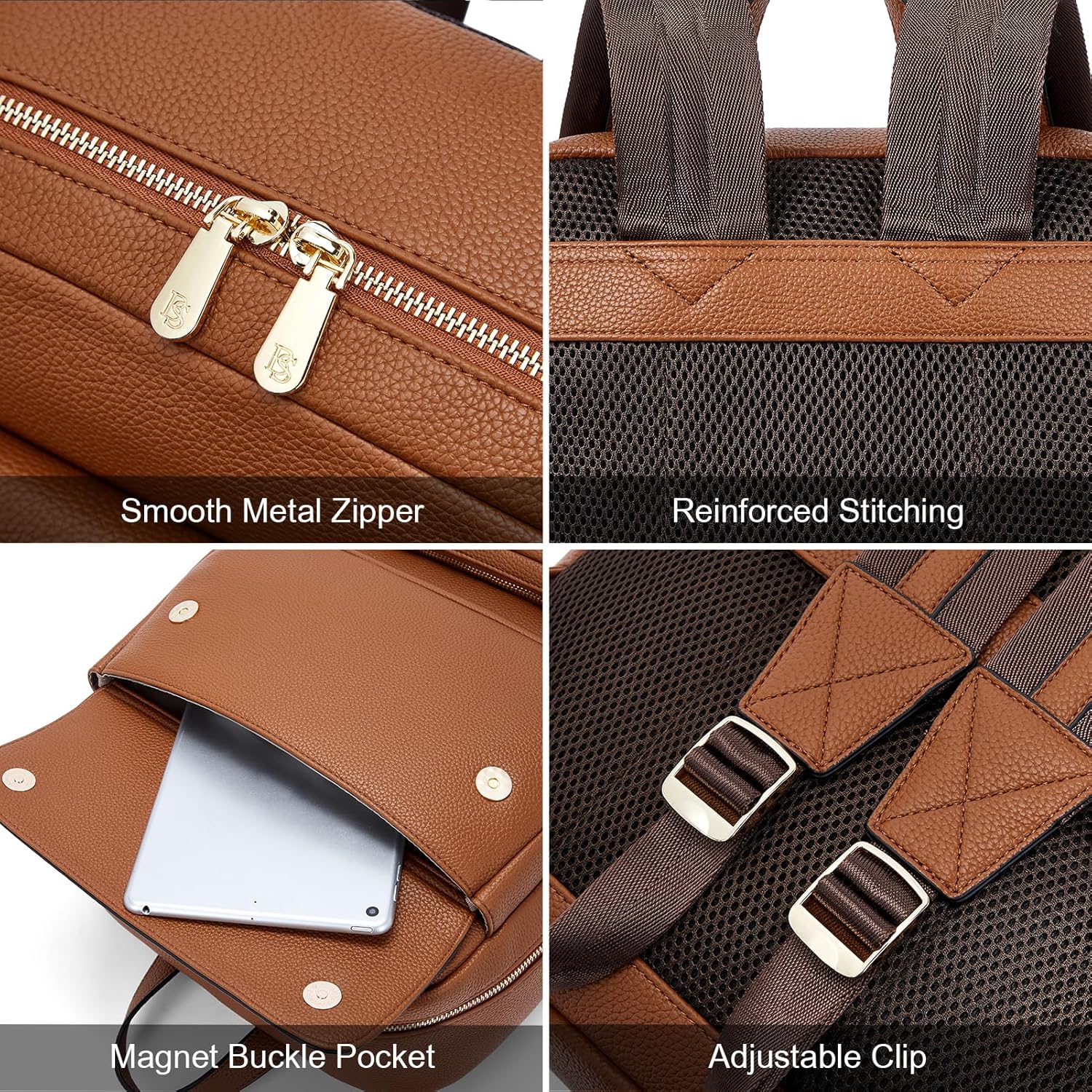 BOSTANTEN Leather Backpack for Women 15.6 inch Laptop Backpack Purse Casual Business Travel Computer Shoulder Bags with Trolley Sleeve Brown - Image 5