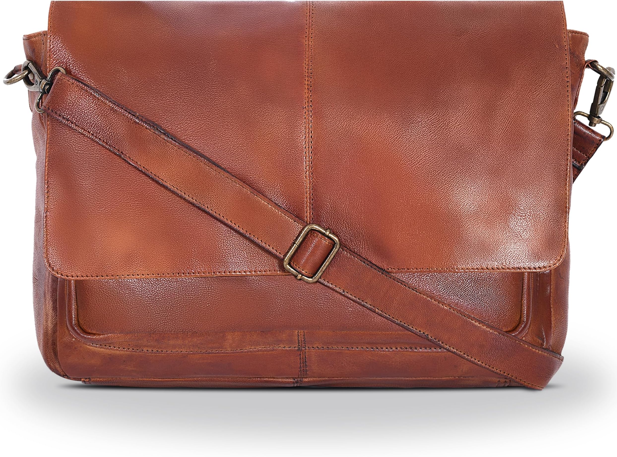 Vintage Messenger Bags For Him And Her | Leather | Adjustable Shoulder Strap | Tan | Multiple Compartment | Sleek Design