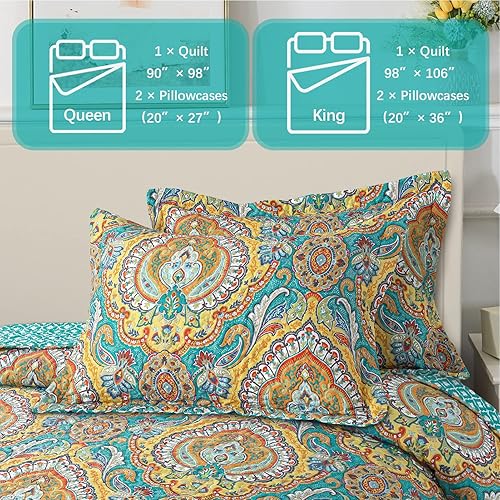 Miniatura 6 de TWINRUN Juego de ropa de cama de microfibra tamaño Queen para cama, colcha reversible acolchada bohemia