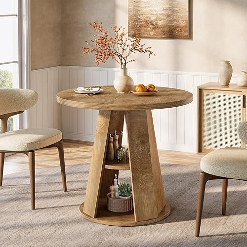 Miniatura 8 de Tribesigns Mesa de comedor redonda para 2-4 personas, mesa de cocina pequeña y moderna de 31.5 pulgadas con estante de almacenamiento, mesa de