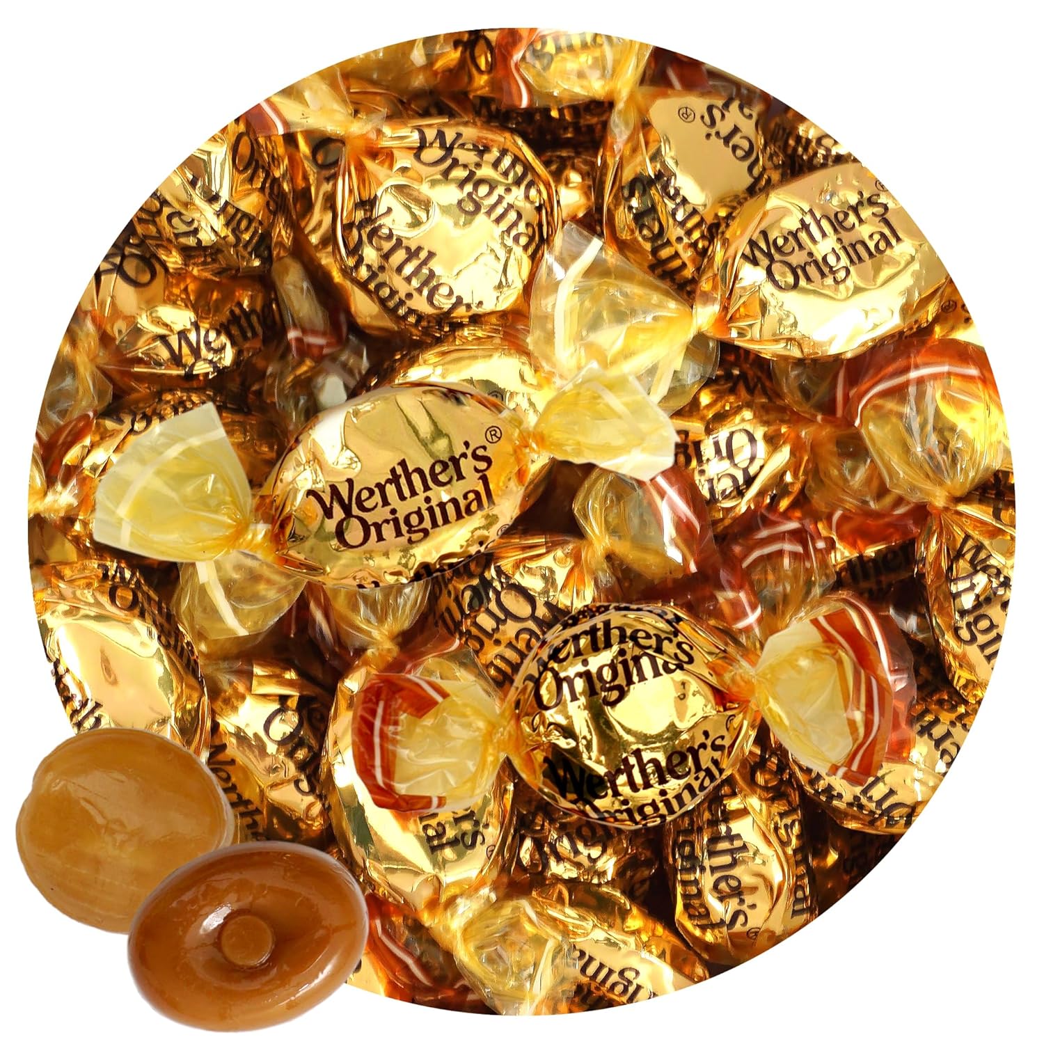 Werthers Original Hard Candy & Creamy Caramel Filled Mix, 2 Pound Bulk Bag, Individually Wrapped Werthers Caramel Candy, The Hampton Popcorn & Candy Company