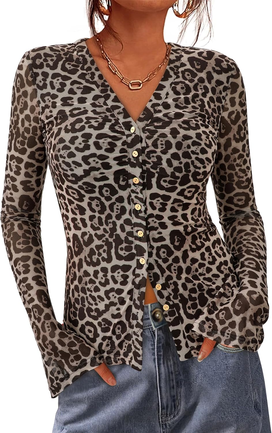 BTFBM Button Down Shirts for Women 2026 Spring Boho Tops V Neck Long Sleeve Blouses Ruched Mesh Fitted Fall Fashion