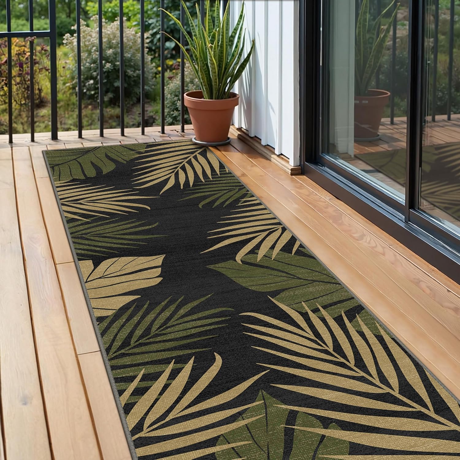 sarben Outdoor Rug 2.5' x 8' for Patio Waterproof Clearance, Washable Patio Rug Non Slip, Indoor Outdoor Rug for RV, Picnic, Backyard, Deck, Balcony, Porch, Beach, Black and Brown