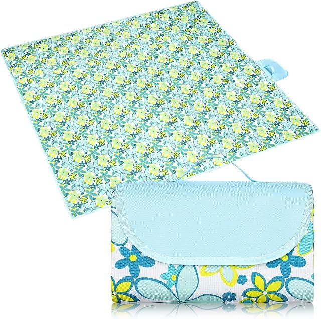 Eucomir Picnic Blanket Waterproof 200 x 200CM,Picnic Mat With Carrying Handle Strap,Portable Foldable Outdoor Rug, For Travel Festival Camping Park Picnic,Beach,Picnic Blanket- Blue Lily (U12L1007E)
