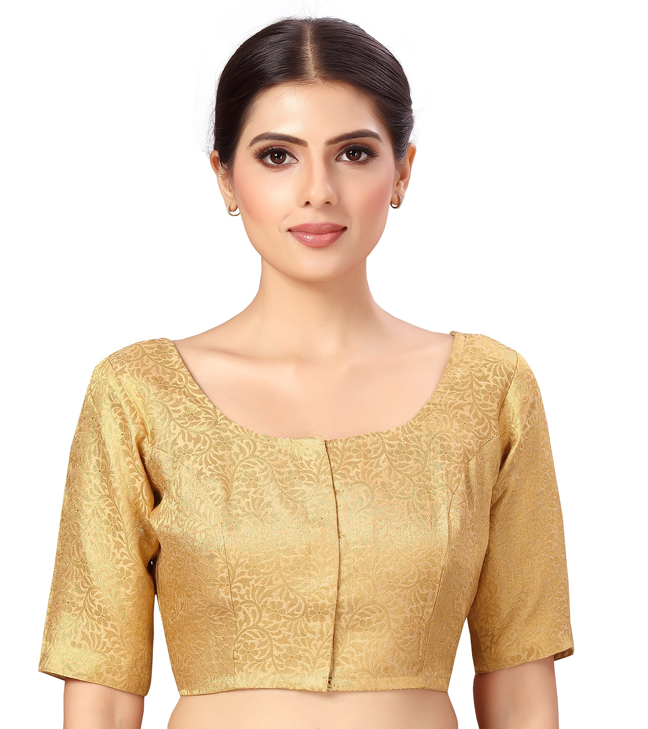 Studio ShringaarWomen's Readymade Brocade Elbow Length Sleeves Saree Blouse