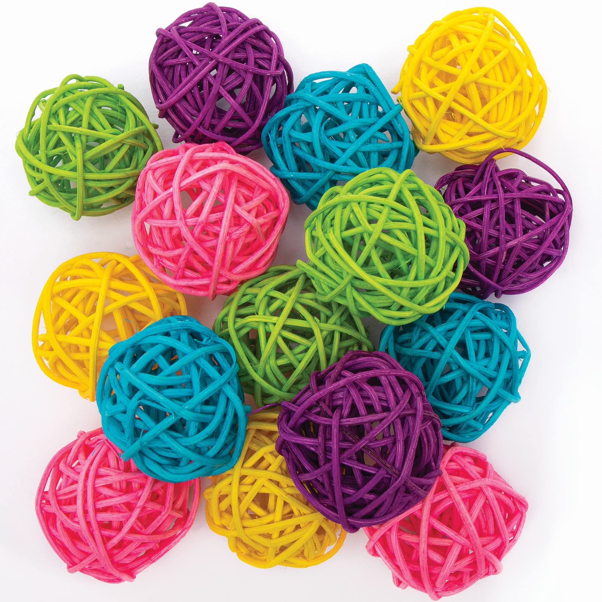Baker Ross Rattan Balls in Rainbow Colours - Pack of 15, Natural Art and Craft Supplies in 7 Assorted Colours (FC344)