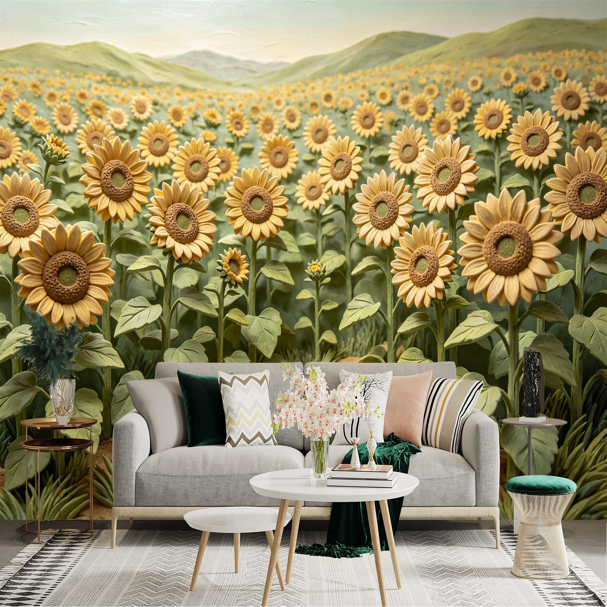 Lnzczhyre Dbh260521330 Custom Size Wall Sticker Mural， Vast Sunflower Field， Golden Petals， Summer Nature Landscape， Floral Farm Scenery， For Wall Decoration， Peelandstick Wall Decals.