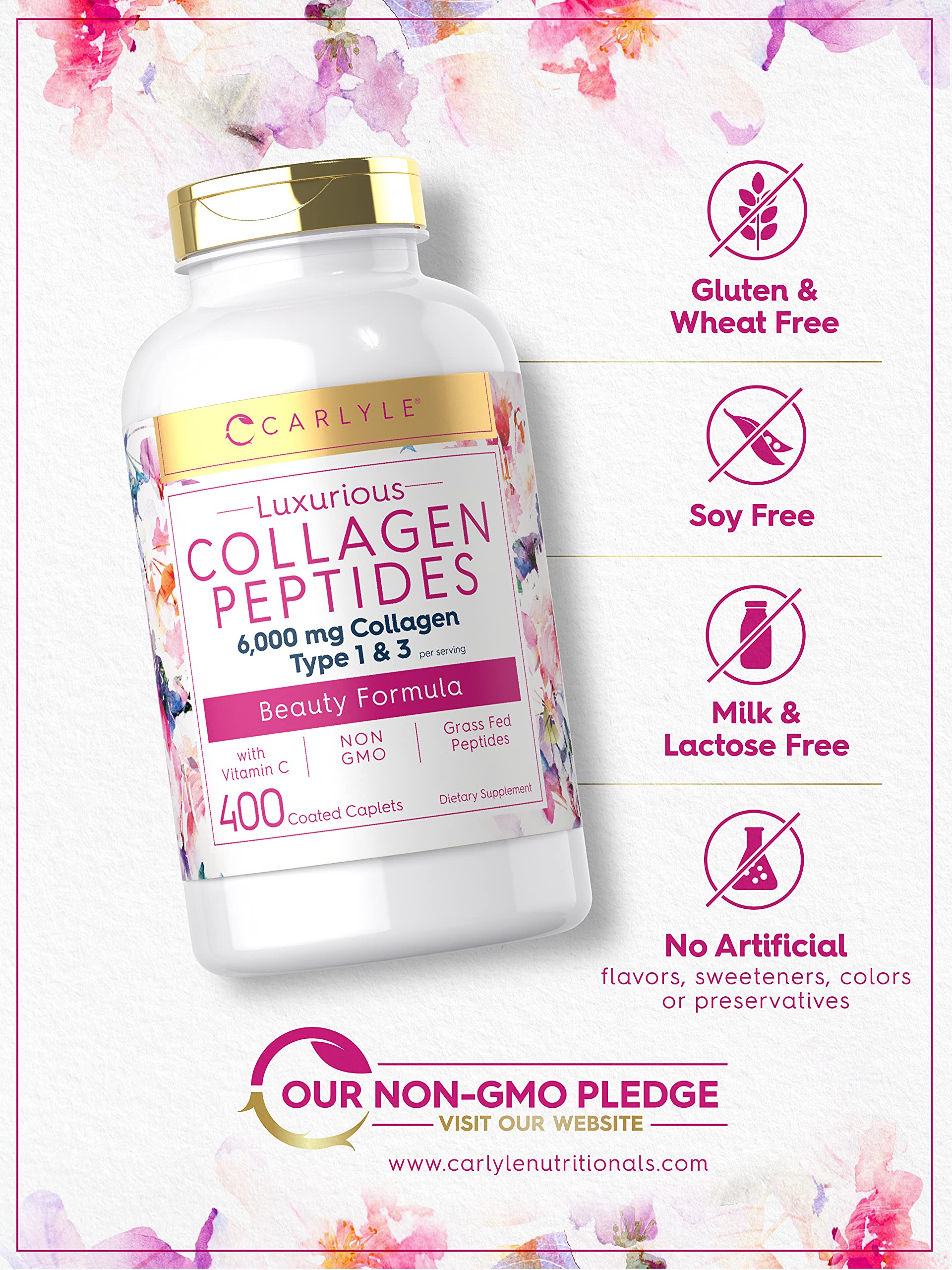 Buy Multi Collagen Pills 6000mg 400 Capsules Collagen Peptides with Vitamin C Type 1 and 3