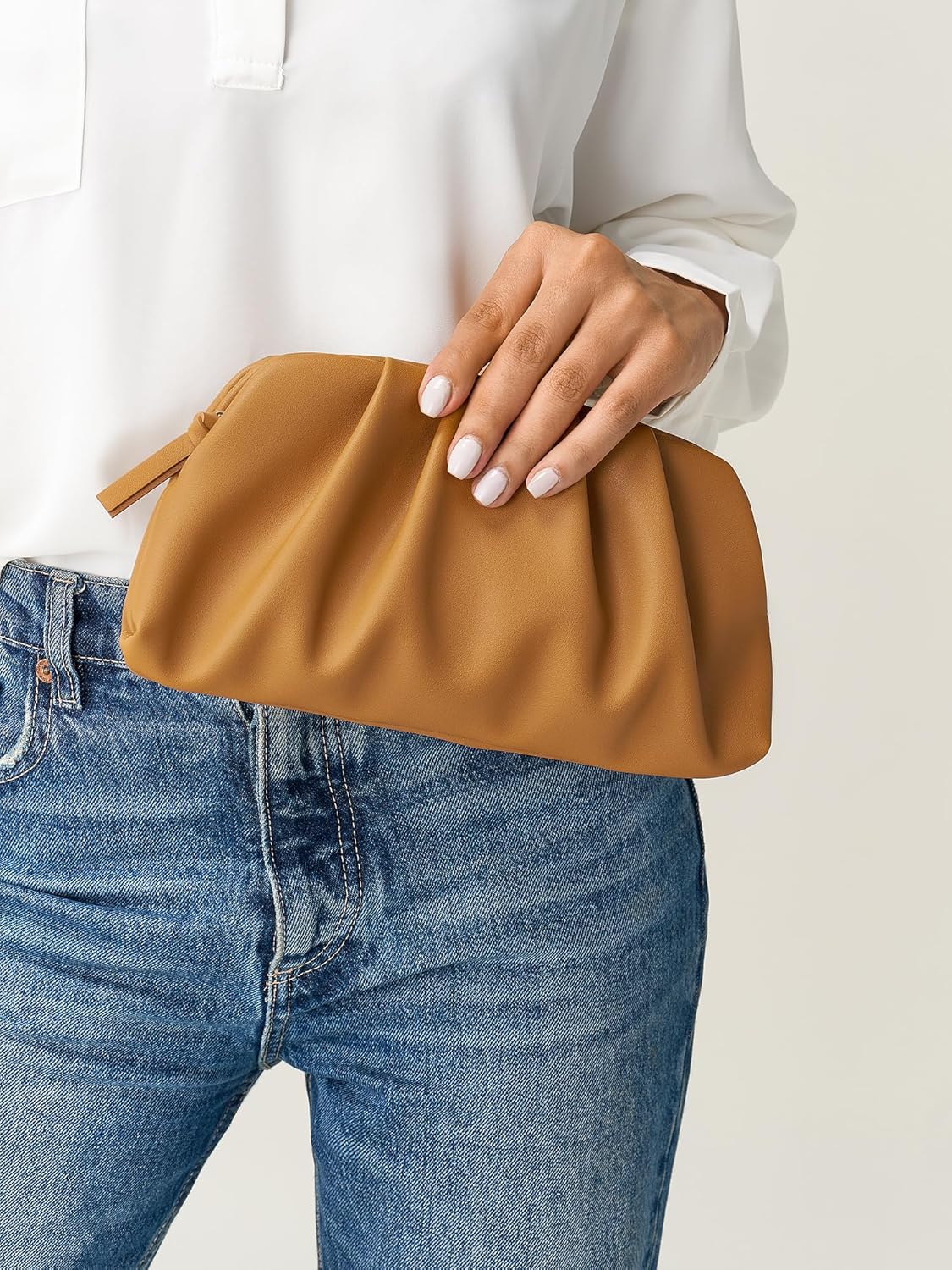 SWEETV CHUNLI Dressy Vegan Leather Clutch Purse for Women Formal, Soft Pleated PU Evening Clutch for Weddings, Proms