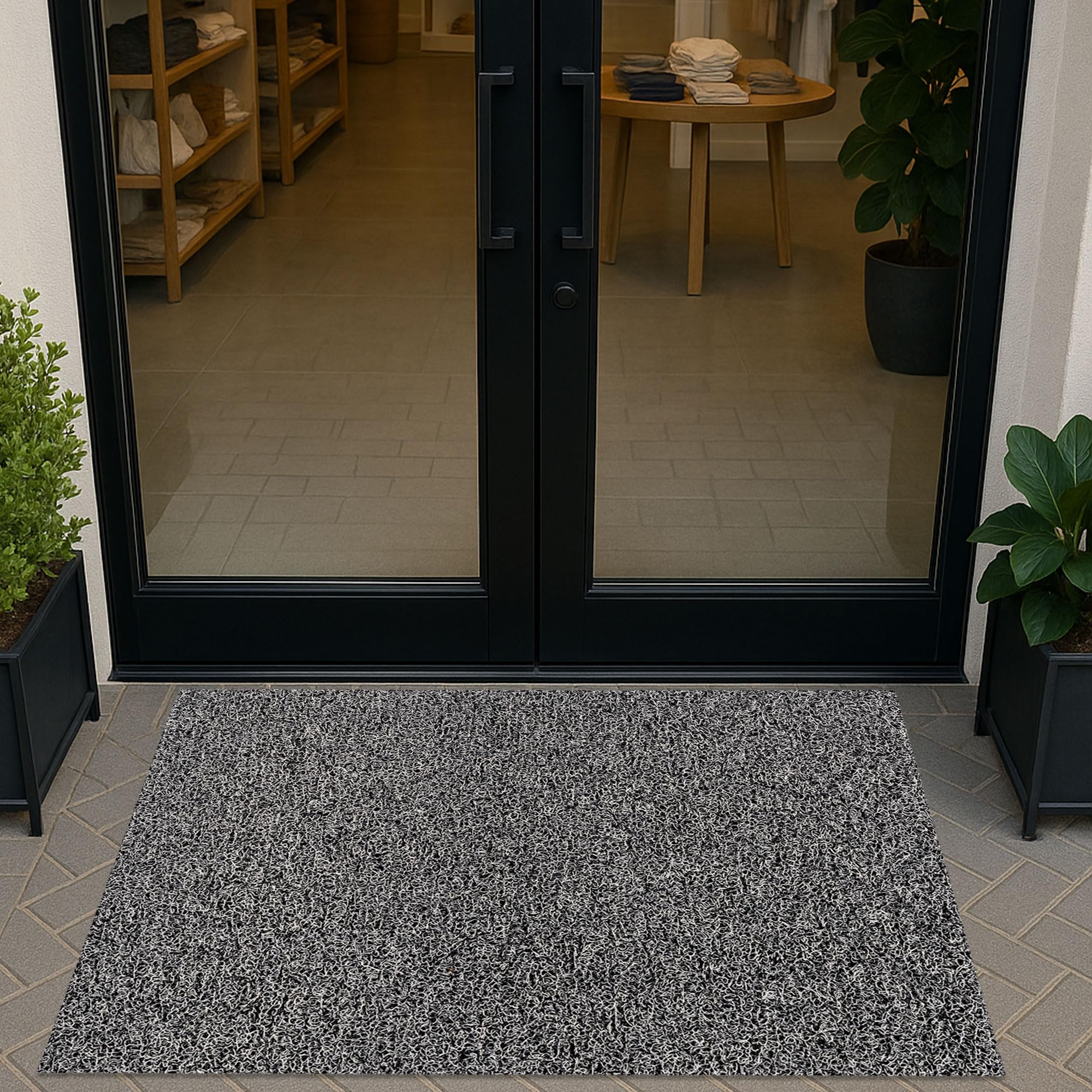 Ultralux XL strapazierfähige Schmutzfang-Fußmatte, rutschfeste Drainage-Eingangsmatte 120 x 90cm Vinyl-Spulenmatte, Schlamm & Staubbarriere, Außenbereich Abstreifer ohne Rücken & Rand, Schwarz & Weiß