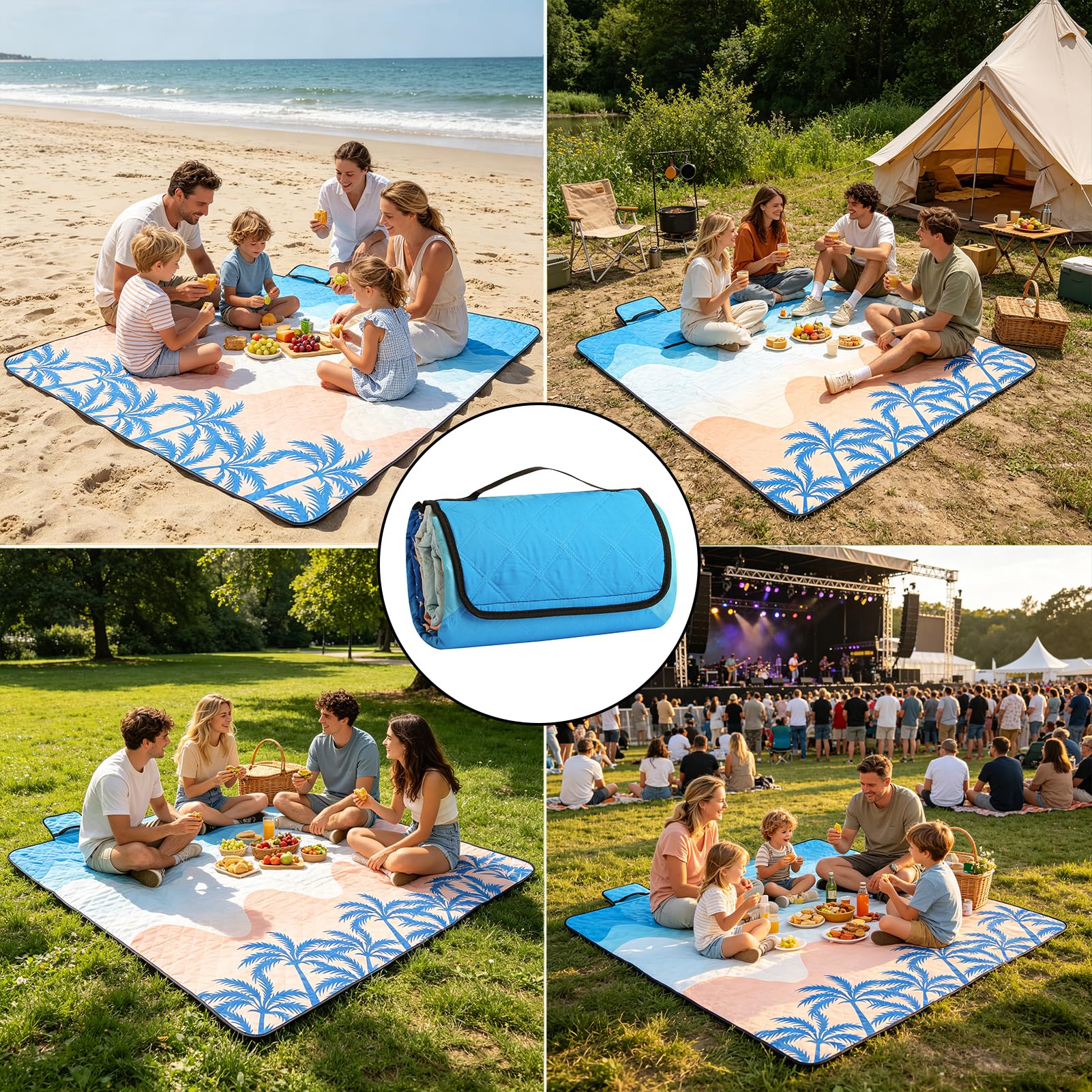 Manta de picnic 200 x 200 cm – Manta de playa XXL, impermeable y aislada, manta de camping, transpirable y suave, esterilla de picnic y playa para camping, playa y picnic