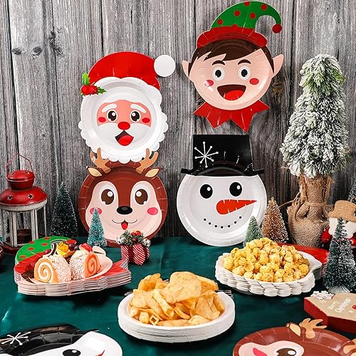 Miniatura 2 de Uiifan 100 platos de papel de Navidad, platos desechables de Navidad, platos de Santa Navidad, juego de vajilla de Navidad, decoraciones de mesa,