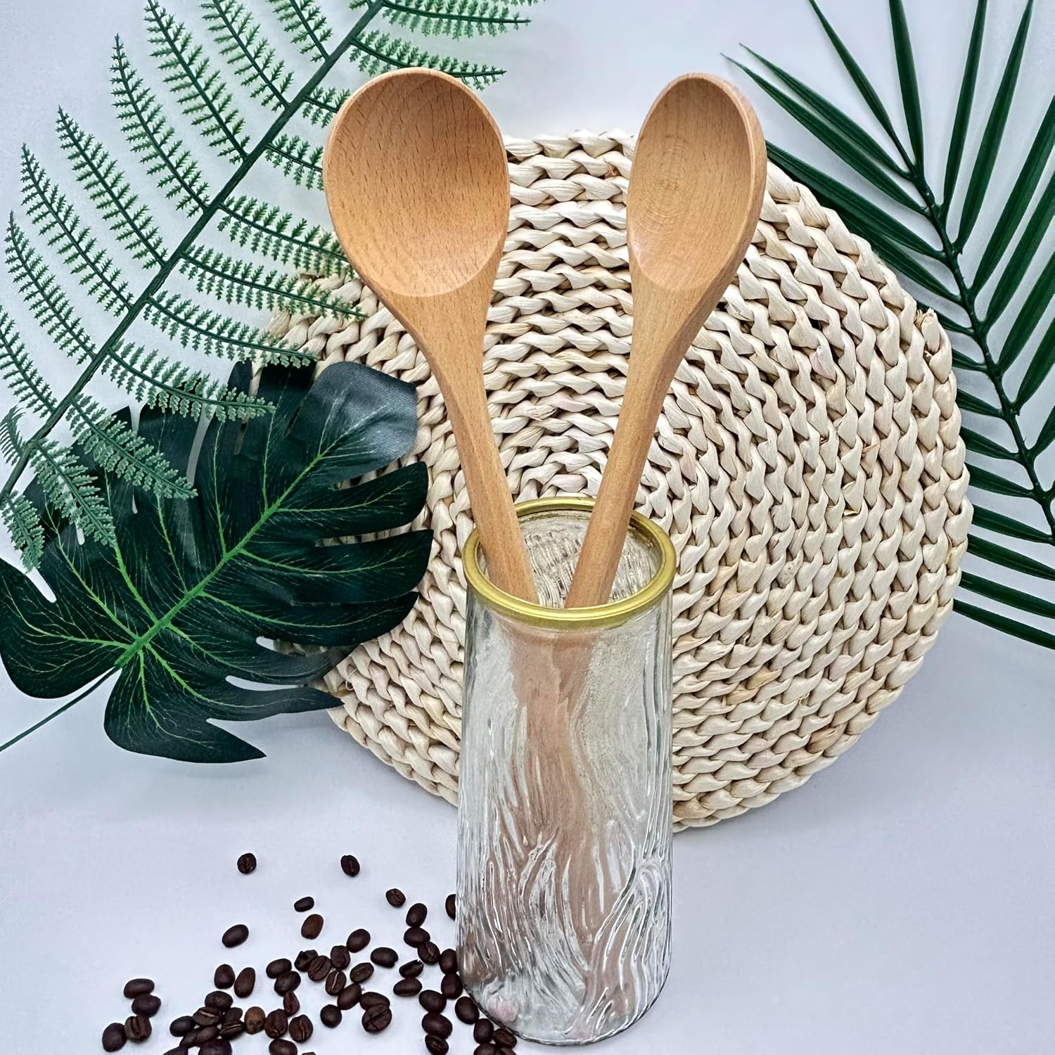 Wooden Spoon for Cooking 2 Pcs 13inch Long Handle Kitchen Spoon for Stirring Mixing Serving
