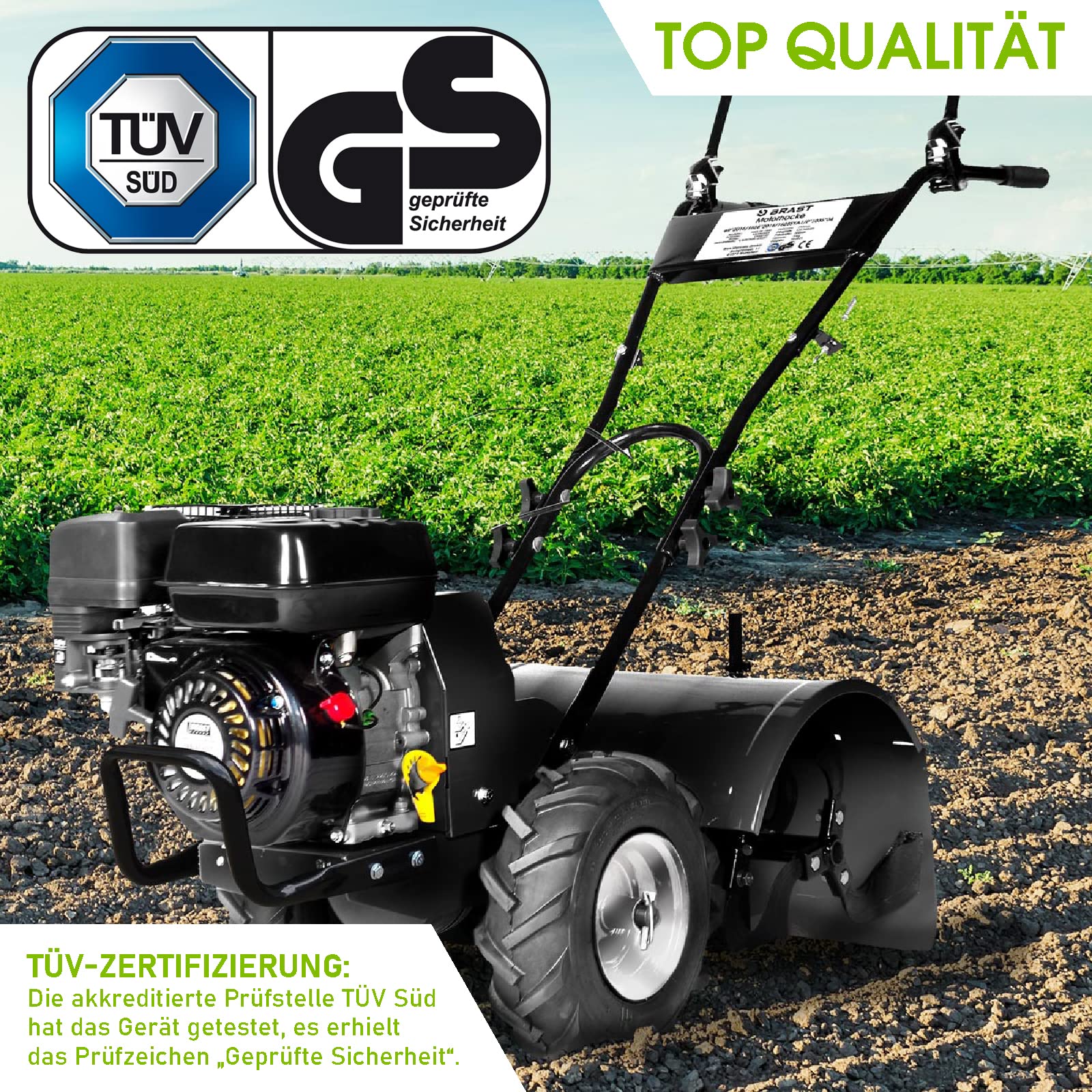 BRAST Motorhacke Gartenfräse Benzin | 1,9kW(2,6PS)-5,15kW(7PS) | 25-85cm Arbeitsbreite | 6 Modelle | Stahlrahmen Transportrad & kabellos | für kleine bis sehr große Grundstücke | BRB-AF 7500 B&S