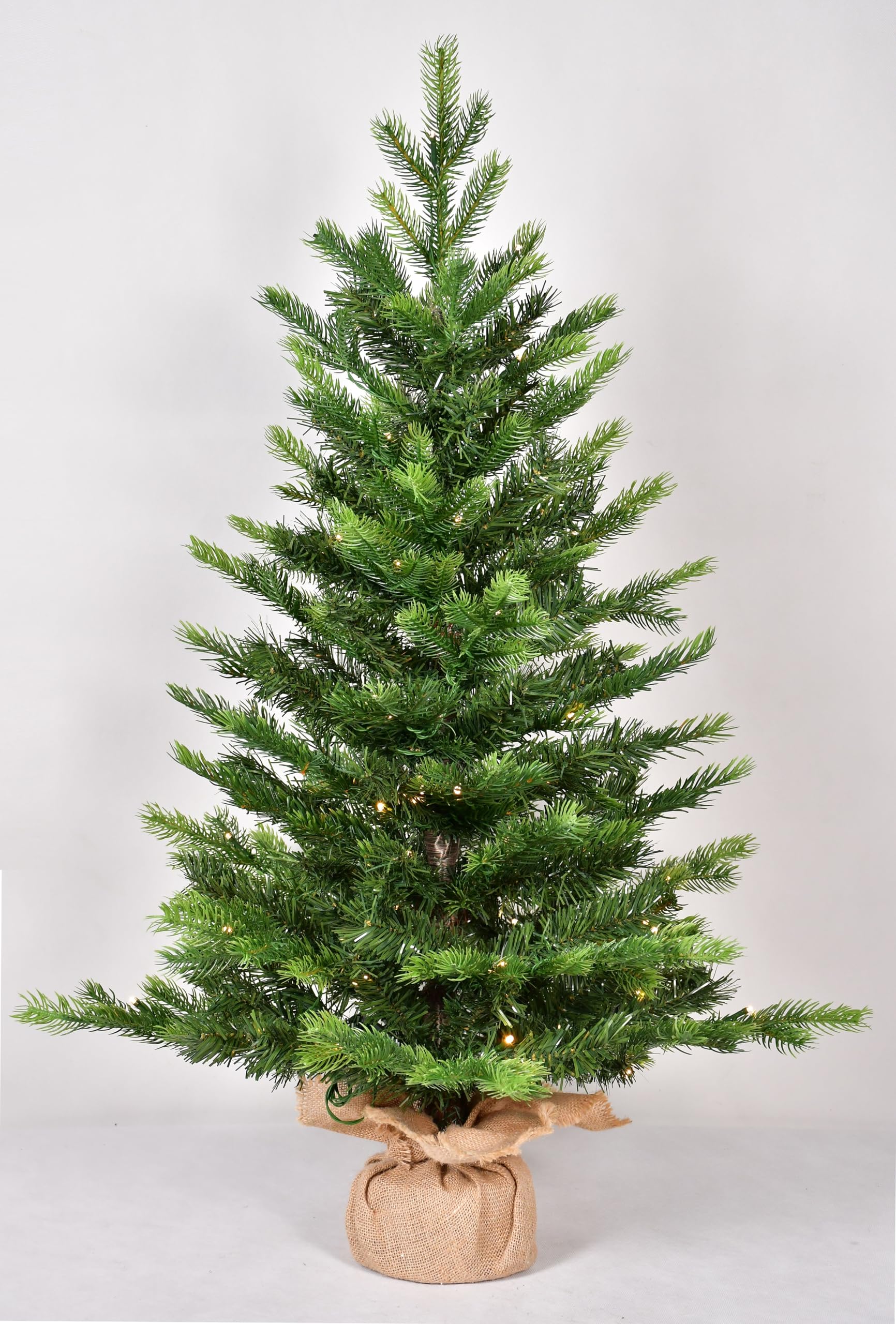 3ft Pre-lit Small Christmas Tree Artificial Nordic Spruce Mini Table Top Christmas Tree with 70 LED Lights 315 PE & PVC Mixed Branches Tips Burlap Wrapped Base Xmas Tree for Home Office Decor