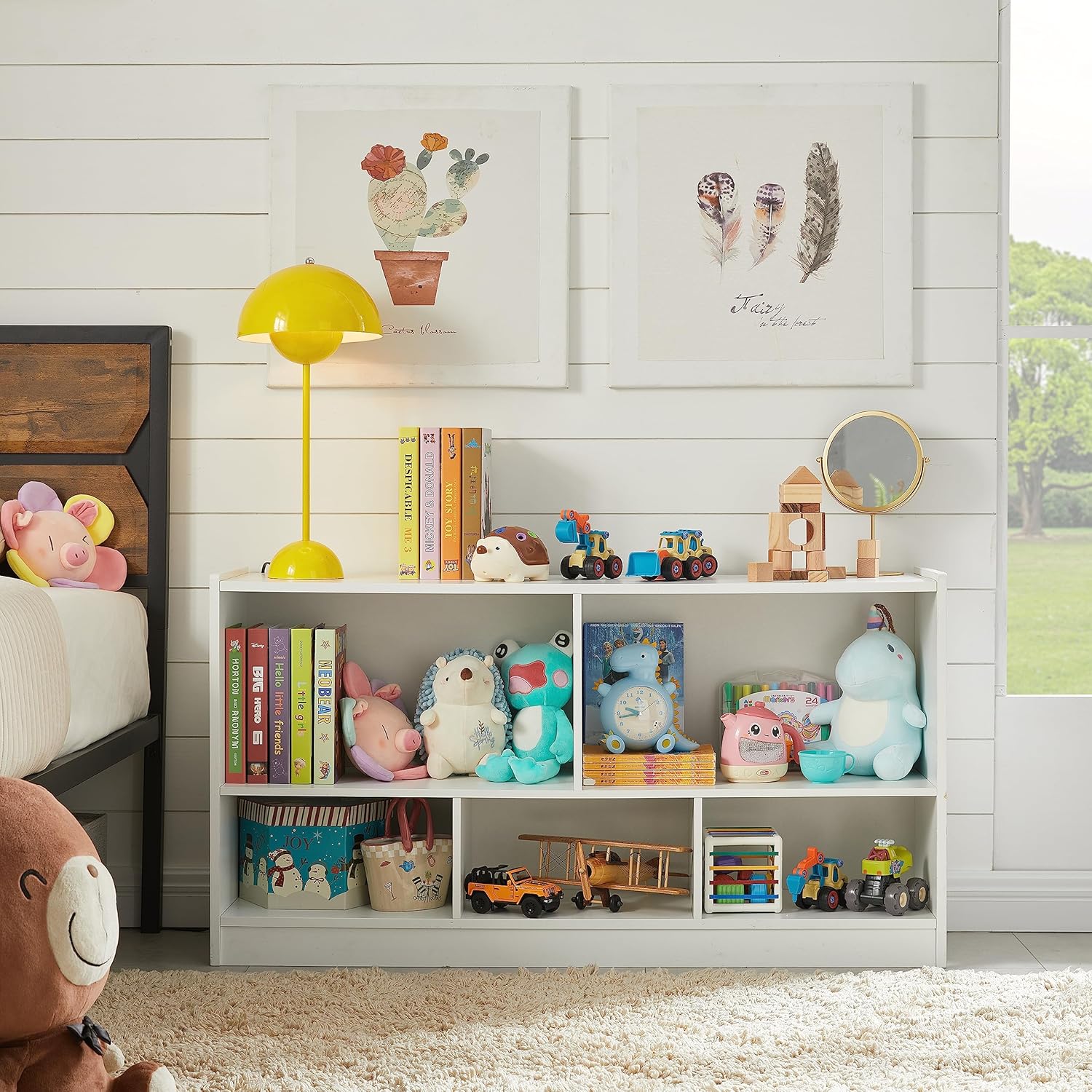 Kids Toy Storage Organizer, 5-Section Storage Cabinet for Organizing Books Toys, Wooden Bookshelf Daycare Furniture for School, Classroom Playroom, Nursery, Kindergarten (White)