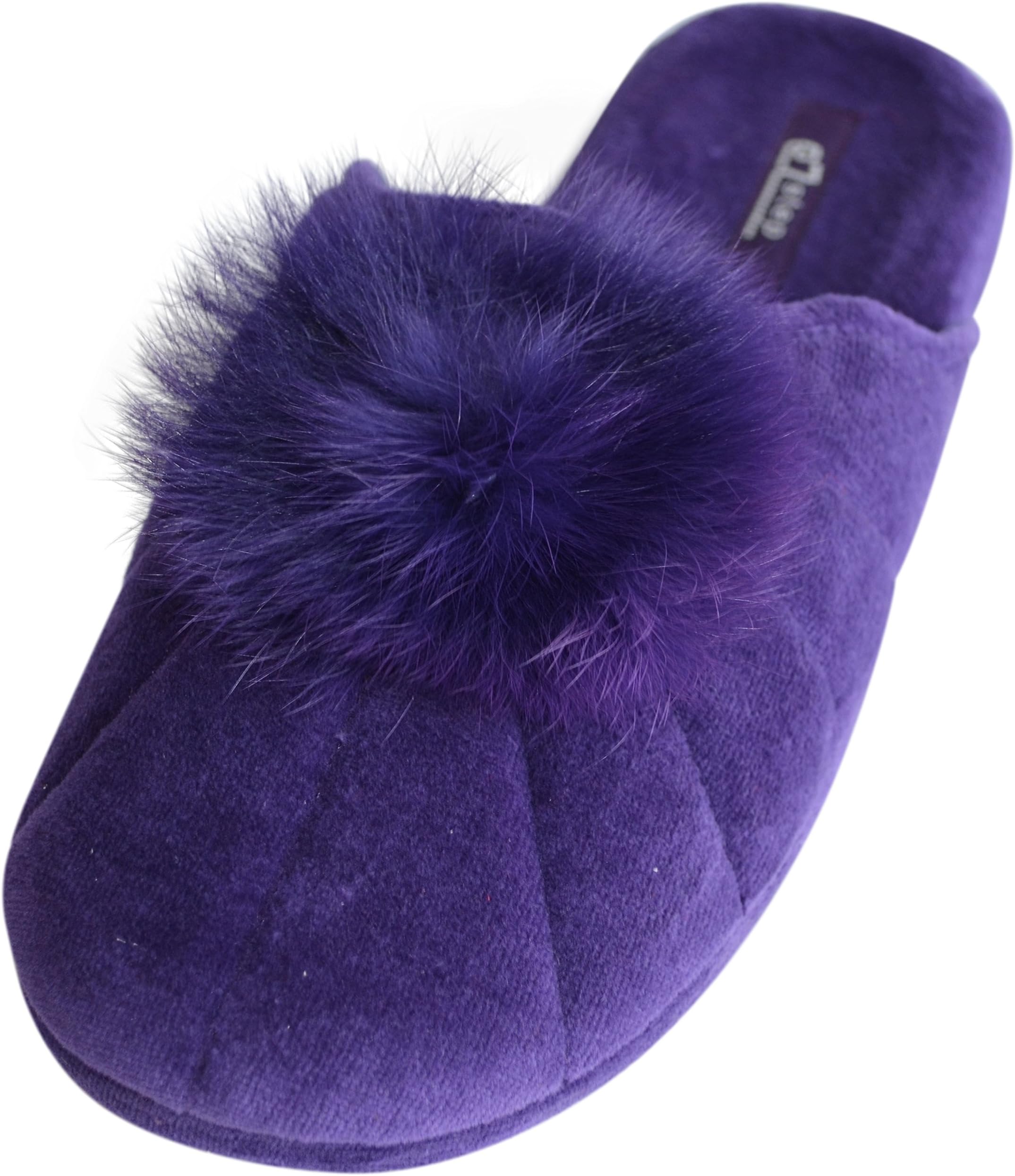 EZSTEP Women's Lucy Slippers Real Fur Rabbit pom-pom