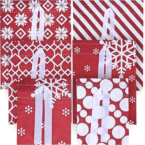 Miniatura 2 de JOYIN 6 bolsas de regalo de tela roja de Navidad con 5 diseños de bolsas de tela de algodón de Navidad con cordón para decoración de Navidad, bolsas