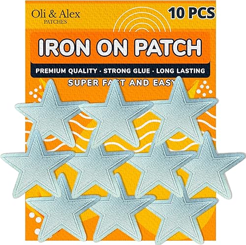 Parches para planchar Parche de estrella blanca, 10 piezas de parche bordado con apliques de estrella S-6 (1.96 x 1.96 pulgadas)