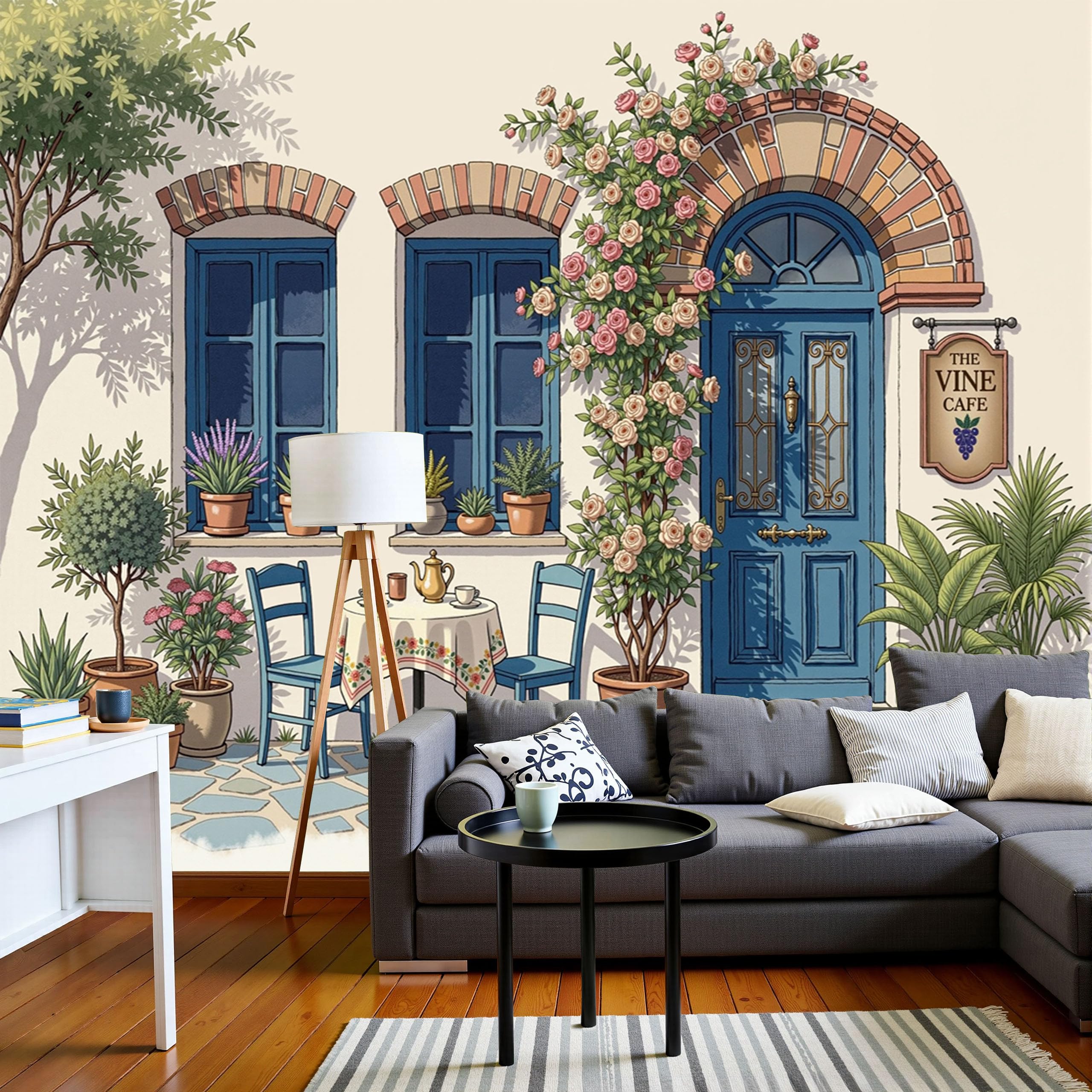 Papier peint panoramique café italien pour transformer votre salon avec une fresque 3D
