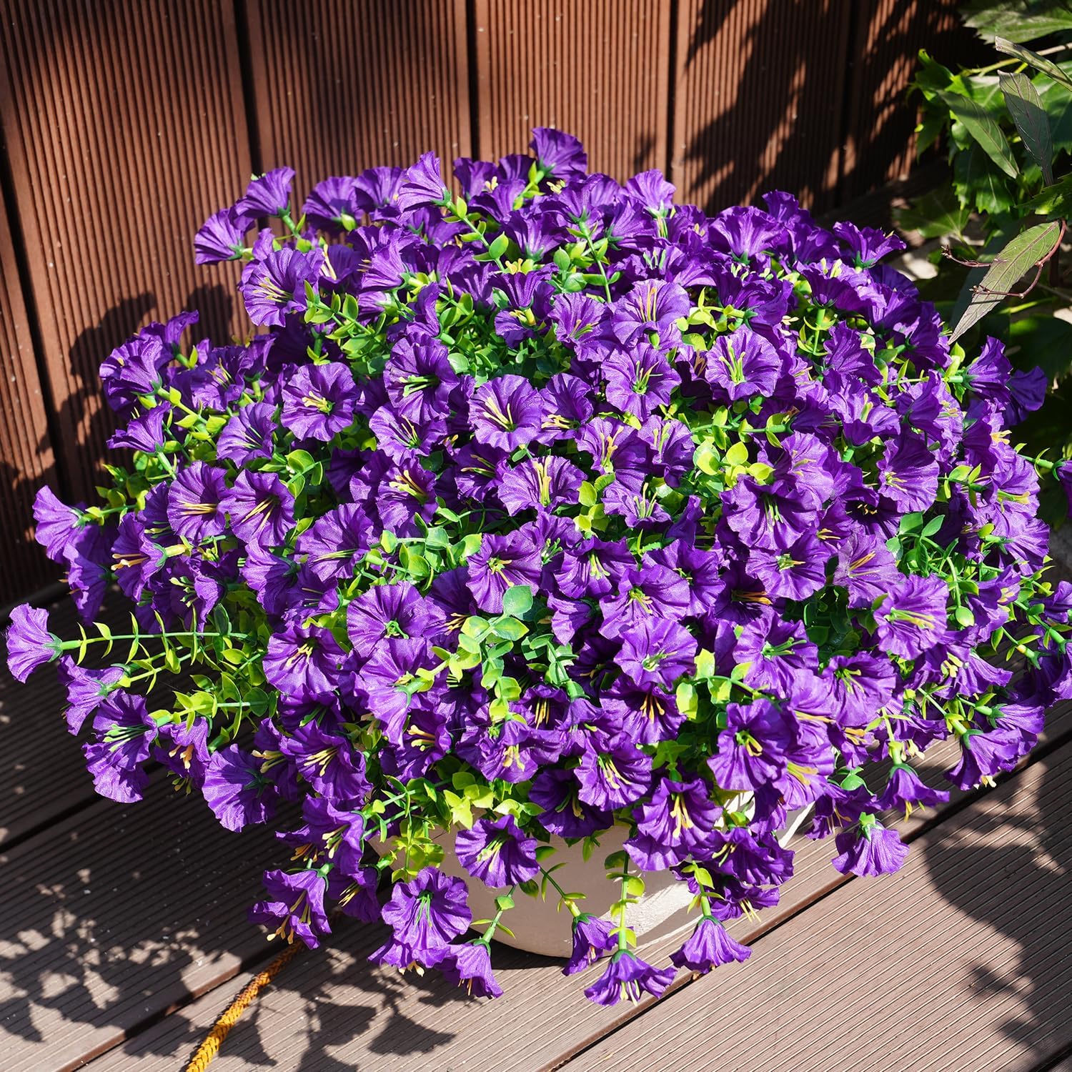 Artificial Flowers for Outdoors, UV Resistant Fake Silk Morning Glory, Realistic Faux Plants for Outside Porch Patio Window Box Hanging Planter (12, Purple)