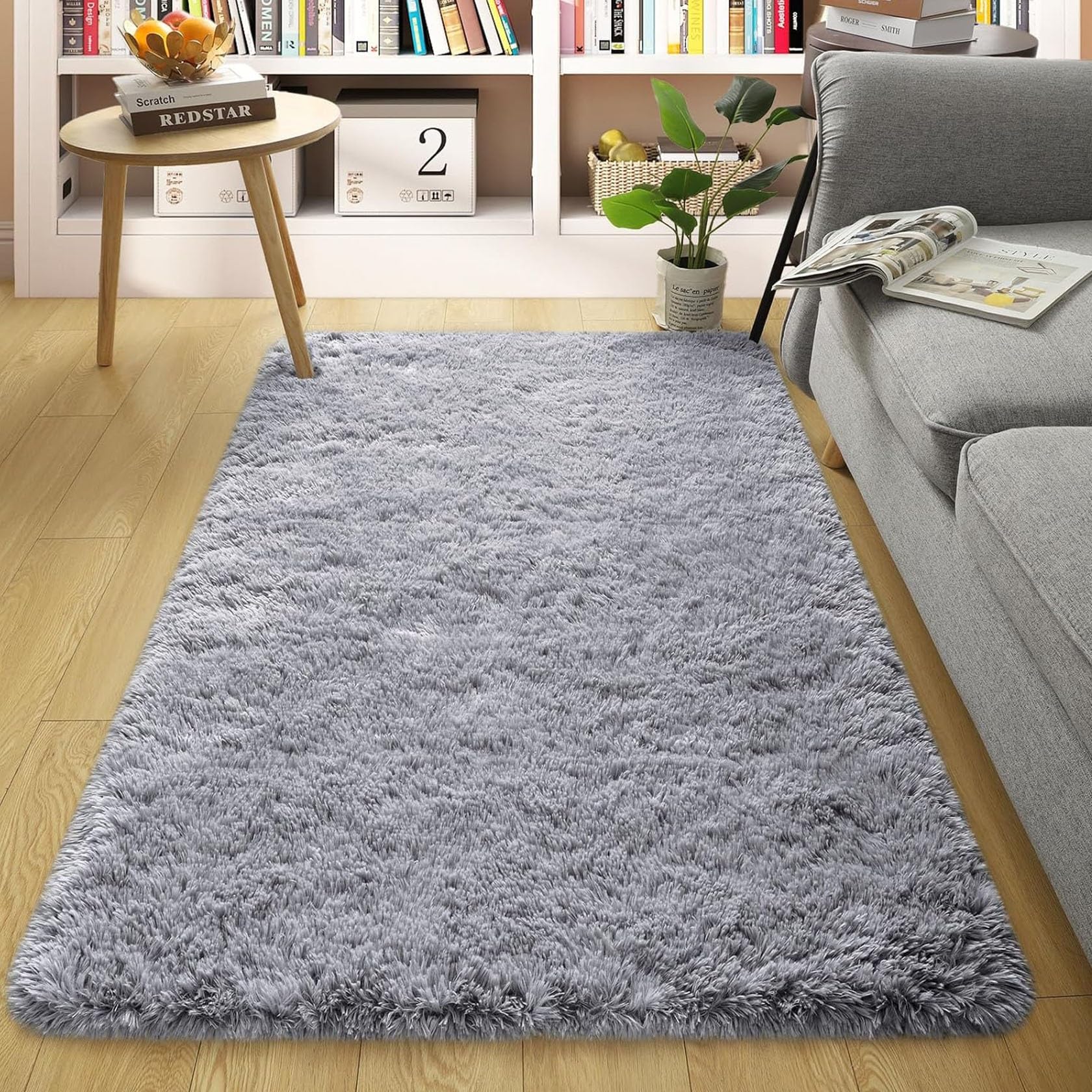 Tapis salon anti glisse grand format 180x290 cm gris clair shaggy