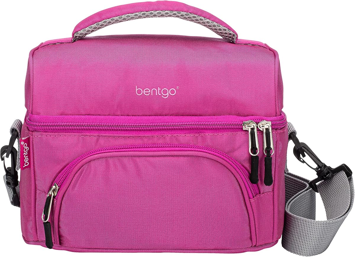 Bentgo Deluxe Insulated Lunch Bag with Adjustable Strap & Outer Pocket | Fits Most Bentgo Lunch Boxes, Internal Mesh Pocket, Safe & Durable Materials (Purple)