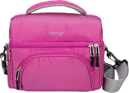 Bentgo Deluxe Lunch Bag - Durable and Insulated Lunch Tote with Zippered Outer Pocket, Internal Mesh Pocket, Padded & Adjustable Straps, 2-Way Zippers - Fits Most Lunch Boxes (Purple)