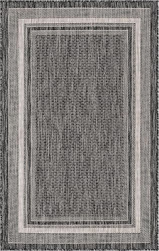 Vista 458 de Unique Loom - Colección Outdoor Border - Tapete para exteriores de borde suave - 5 pies 3 pulgadas x 8 pies, rectangular, azul/marfil azu/marfil