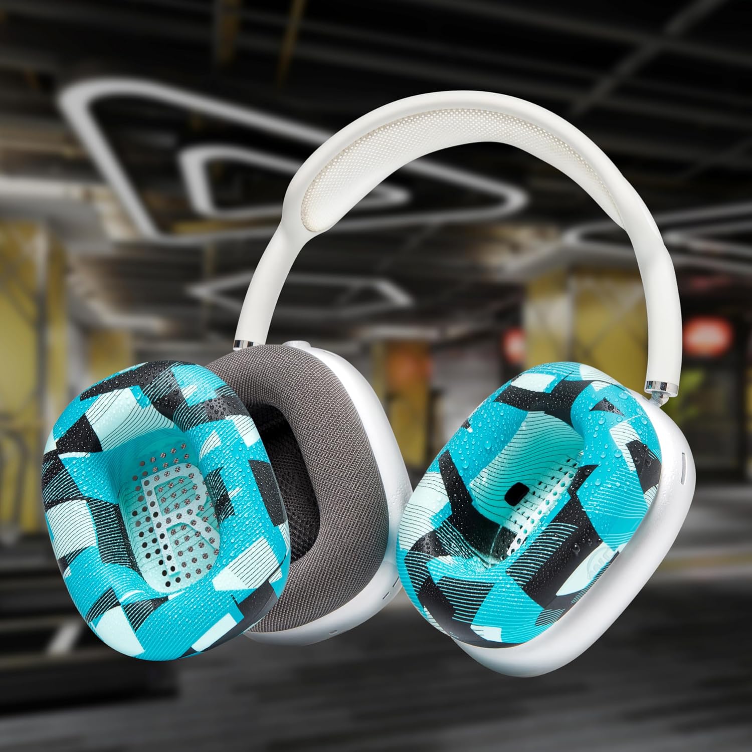 WC SweatZ Max - Patented Protective Earpad Covers for Airpods Max Made by Wicked Cushions | Sweatproof & Easily Washable | Full Earpad Sweat Protection | Cyan Prism - Image 6