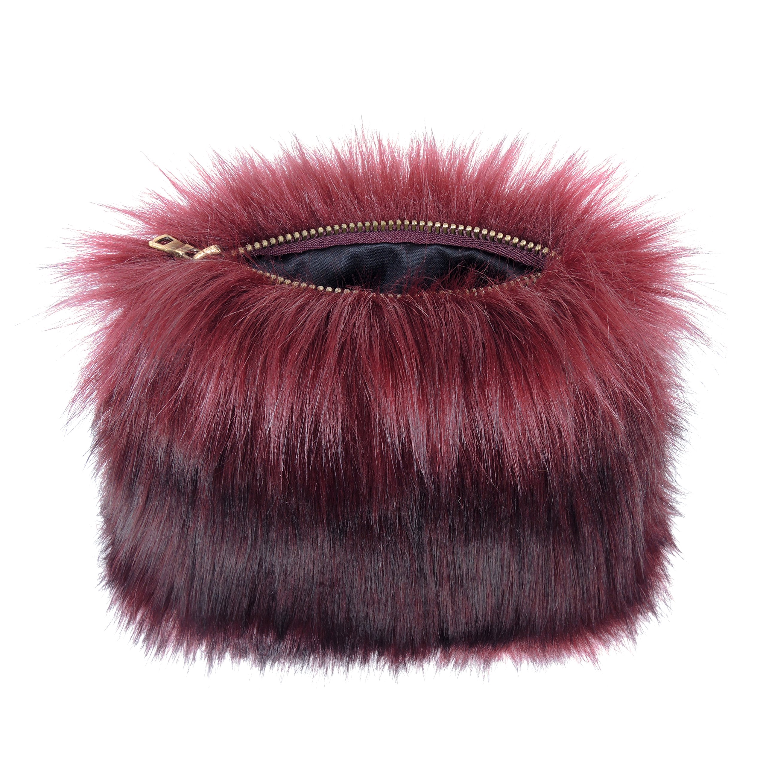 Genuine Faux fur fluffy clutch bag/purse in Burgundy.