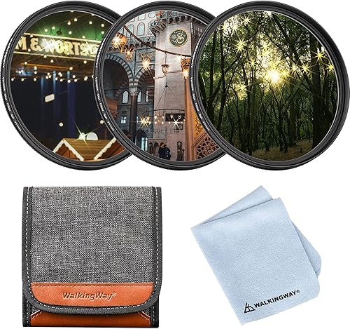 Walking Way Juego de filtros de estrella de 3.031 in variable de 4,6,8 puntos, filtro de chispa ajustable, efecto Starburst, kit de pantalla cruzada